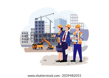 Real estate developer checking work of building Illustration concept. Flat illustration isolated on white background.