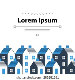 Real estate development, architecture concept, apartment neighborhood, row of town houses, dense street, vector flat illustration