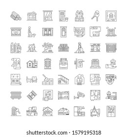 Real estate development linear icons, signs, symbols vector line illustration set