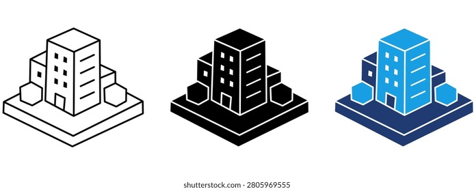 Real Estate Development and Office Tower Icon Collections. Containing Commercial Property, Apartment Building, Plaza, Architecture and more icons.