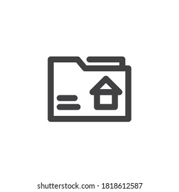Icono de línea de carpeta de documentos inmobiliarios. signo de estilo lineal para concepto móvil y diseño web. Icono de vector de contorno de carpeta de hipoteca residencial. Símbolo, ilustración del logotipo. Gráficos vectoriales