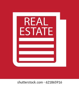 Real estate document icon on red background