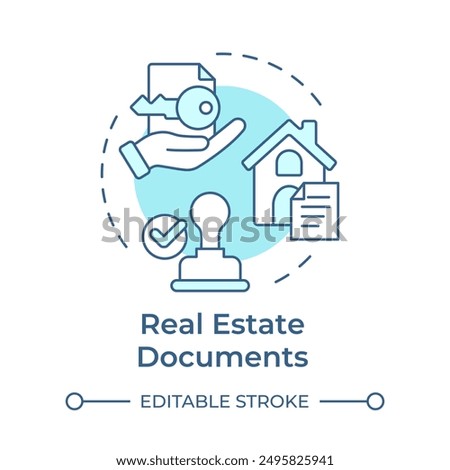 Real estate documents soft blue concept icon. Property rights, notarization ownership. Round shape line illustration. Abstract idea. Graphic design. Easy to use in infographic, presentation