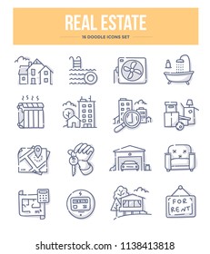 Real estate doodle vector icons for website and printing materials