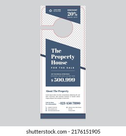 Real estate door hanger Design template, Corporate Door Hanger Tags for Room in Hotel or Resort Paper Door Handle Lock Hangers Set.