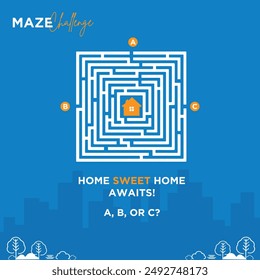 Real Estate Dream Home Concept. Maze Challenge, Guess the way, Creative Social Media Real Estate Vector design Template