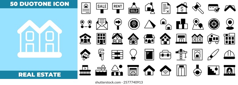 Real Estate Duotone Editable Icons set. Vector illustration in modern thin duotone style of real estate icons: home, estate, building, etc