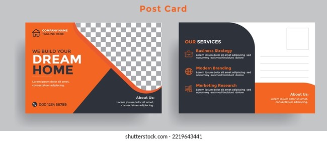 Real estate EDDM postcard template with orange and black color for real estate business fully editable file.