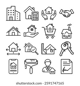  Real estate editable stroke outline icons set isolated on white background flat vector illustration.