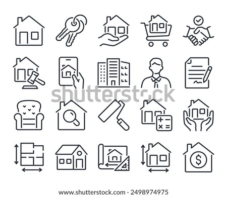 Real estate editable stroke outline icons set isolated on white background flat vector illustration. Pixel perfect. 64 x 64