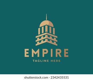Real Estate Empire Abstract Geometry Vector Sign, Symbol or Logo Template. Premium City Tower Label Concept. Minimalistic Emblem. Green Background