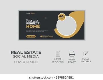 Real estate Facebook cover design template, web banner design ads, modern banner with modern layout, business banner, cover.