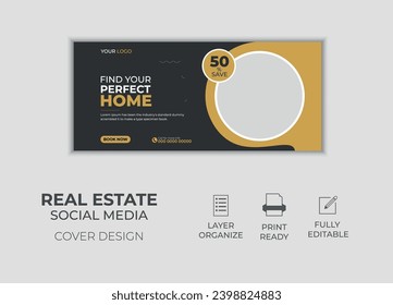 Plantilla de diseño de portada inmobiliaria en Facebook, anuncios de diseño de banners web, banner moderno con diseño moderno, banner de negocios, portada.