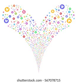 Real Estate fireworks stream. Vector illustration style is flat bright multicolored iconic symbols on a white background. Object double fountain constructed from random pictograms.