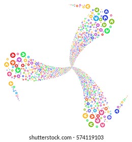 Real Estate fireworks swirl rotation. Vector illustration style is flat bright multicolored iconic symbols on a white background. Object twirl combined from random icons.