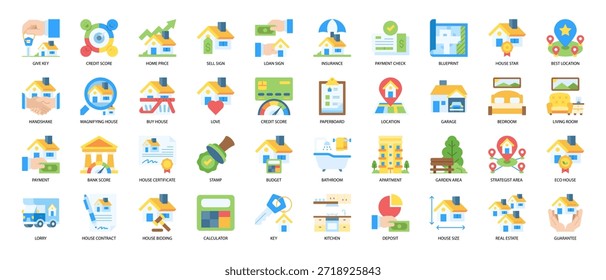 Conjunto de iconos planos de bienes raíces