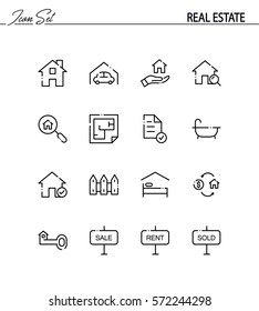 Real estate flat icon set. Collection of high quality outline symbols for web design, mobile app. Real estate vector thin line icons or logo.