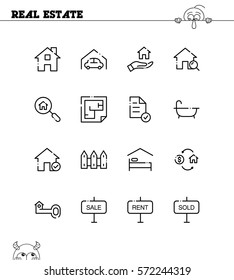 Real estate flat icon set. Collection of high quality outline symbols for web design, mobile app. Real estate vector thin line icons or logo.
