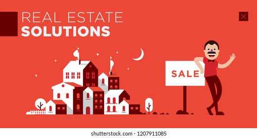 Real Estate Flat Icon Web Header Design