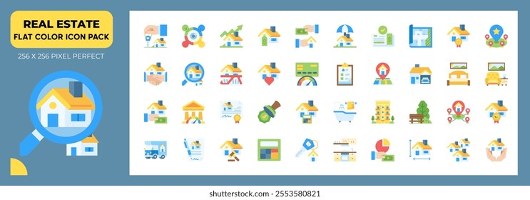 Real Estate Flat Icons Pack, Contain Such as Handover,Village,Garage and More