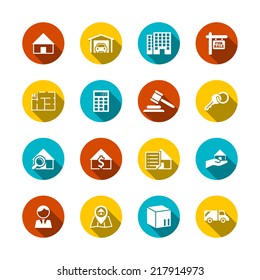 Real estate flat icons set of key plan auction isolated vector illustration