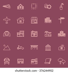 Real estate flat line pink color icons, stock vector