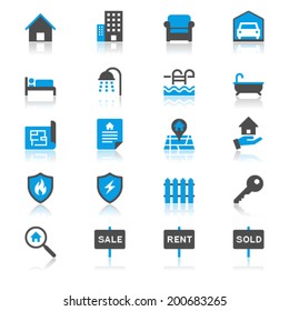 Real estate flat with reflection icons