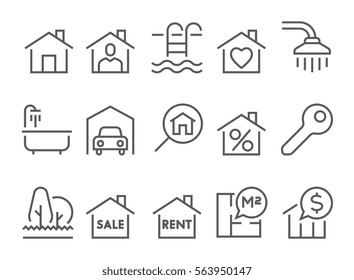real estate flat thin line icons. various simple real estate icons set.