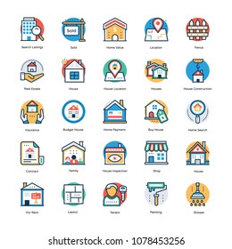 Real Estate Flat Vector Icons Set