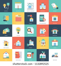 Real Estate Flat Vector Icons Set