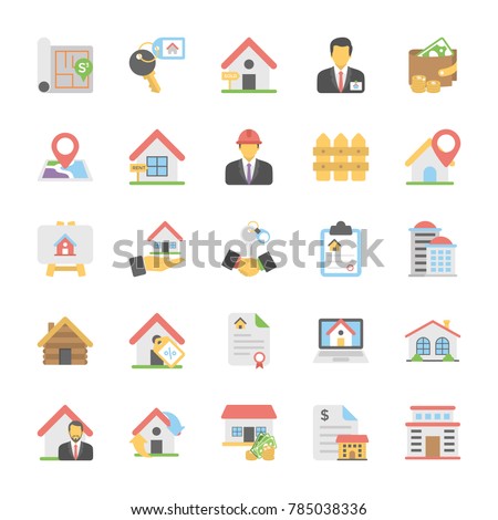 
Real Estate Flat Vector Icons Set 
