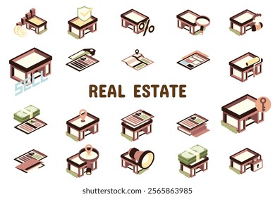 Real Estate Flat Vector Illustration Icon Sticker Set Design Materials