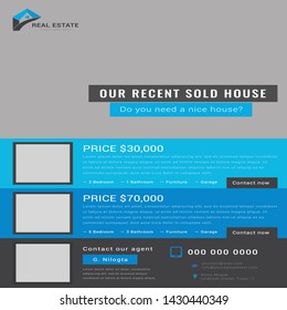 Real estate flyer blue. Vector illustration.