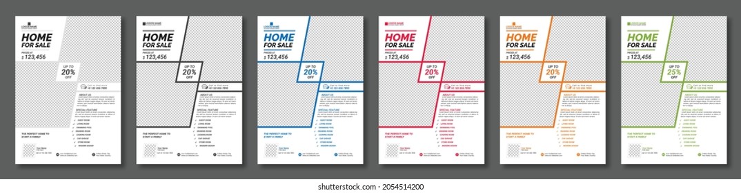 Real Estate Flyer or Brochure Template Vector Design. Modern Poster Magazine, Leaflet Layout Background. Abstract Rectangle, Shape, Seven Color Variation, Easy Editable