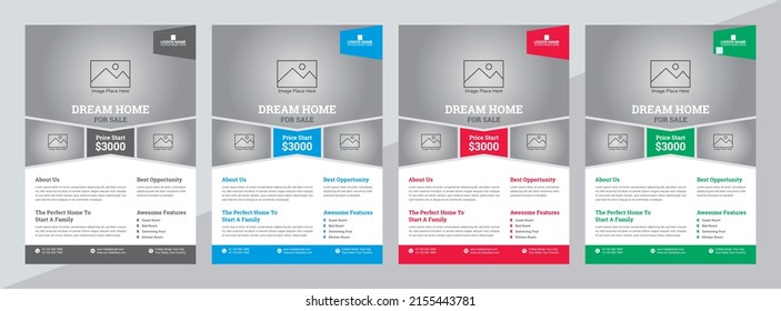 Real Estate Flyer or Brochure Template Vector Design. Modern Poster Magazine, Leaflet Layout Background. Abstract Rectangle, Shape, Four Color Variation, Easy Editable