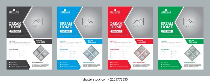 Real Estate Flyer or Brochure Template Vector Design. Modern Poster Magazine, Leaflet Layout Background. Abstract Rectangle, Shape, Four Color Variation, Easy Editable