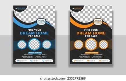 Real Estate Flyer, Corporate Real Estate Template, Unique Flyer Design, Vector Flyer, Print Ready Template, Home Selling Advertisement, Editable Home Sale Flyer Template.