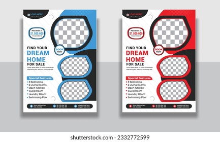Real Estate Flyer, Corporate Real Estate Template, Unique Flyer Design, Vector Flyer, Print Ready Template, Home Selling Advertisement, Editable Home Sale Flyer Template.