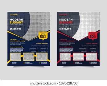 Real estate flyer design, Real Estate Agent Flyer and Poster Template, Creative Real Estate Agency Flyer Template Design, Corporate business report cover, brochure or flyer design. two colors scheme.