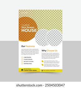 Real estate flyer design, creative stylish flyer template, vector template in A4 size, blue color modern flyer, perfect for creative professional business, vector template. print ready,