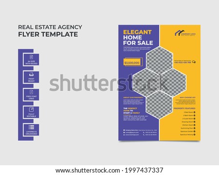 real estate flyer design, four images can be placed in  the template. Professional color used for great looking. Vector a4 size, eps 10 version.