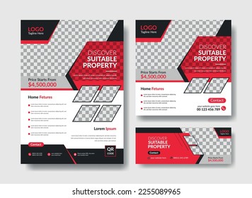 Real estate flyer design template. Social media post, flyer, facebook cover template for real estate business. Home sale flyer, post and cover design set