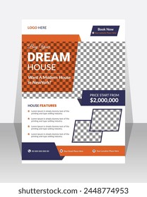 Immobilien Flyer Design Vorlage. Vektorgrafik Flyer, druckfertige Vorlage 