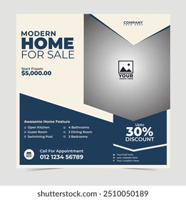 Modelo de design de panfleto imobiliário, ilustração vetor de folheto de venda de propriedade
