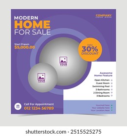 Real estate flyer design template, property sale flyer vector illustration