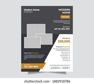 Diseño de volante inmobiliario, Plantilla vectorial inmobiliario. Volante de agente inmobiliario, plantilla de afiches 
Plantilla de viajero de la agencia inmobiliaria creativa, portada de informe de negocios corporativos, folleto o diseño de volante.