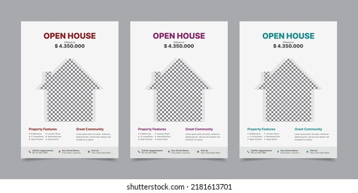 Diseño de vectores de diseño de volante inmobiliario fondo, diseño de portada de folletos, plantilla de ilustración de vectores de panfleto inmobiliario en tamaño A4, diseño de diseño creativo de carteles de folletos inmobiliarios