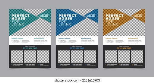 Real Estate Flyer Design Vector Layout Background, Brochure Cover Design, Real Estate Pamphlet Vector Illustration Template in A4 Size, Real Estate Leaflet Poster Creative Design Layout