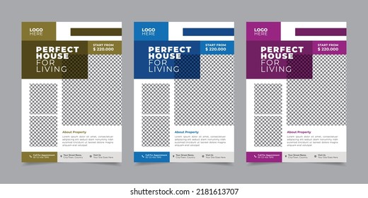 Real Estate Flyer Design Vector Layout Background, Brochure Cover Design, Real Estate Pamphlet Vector Illustration Template in A4 Size, Real Estate Leaflet Poster Creative Design Layout