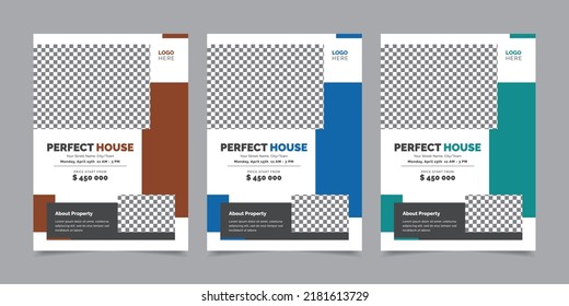 Real Estate Flyer Design Vector Layout Background, Brochure Cover Design, Real Estate Pamphlet Vector Illustration Template in A4 Size, Real Estate Leaflet Poster Creative Design Layout